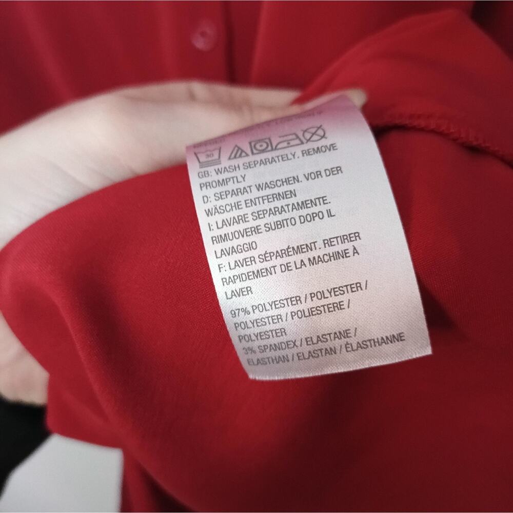 Susan Graver Tunic Rich Red Long Sleeve Silky Flowy Button Down - Picture 4 of 8